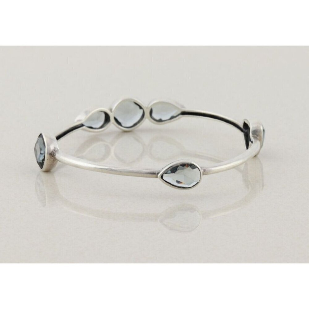 Sterling Silver Blue Glass Admire Bangle Bracelet 8" Silpada - Picture 6 of 8